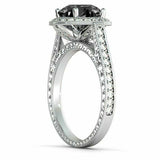 2ct Round Cut Black Diamond Vintage Halo Engagement Ring 14k White Gold Finish