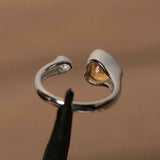 1ct Engagement Ring Heart Cut Citrine Open Cuff Stackable 14k White Gold Finish