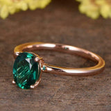 1ct Oval Cut Green Emerald Engagement Ring 4 Prong Solitaire 14k RoseGold Finish