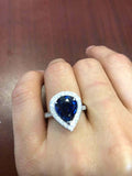 2ct Pear Cut Blue Sapphire Engagement Ring Halo 14k White Gold Over Round Accent