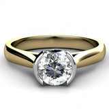 1ct Round Diamond Bezel Solitaire Engagement Ring 14k White-Yellow Gold Finish