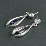 1ct Drop Earrings Emerald Cut Blue Sapphire Fish Design 14k White Gold Finish