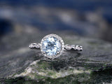 1.6Ct Round Cut Blue Aquamarine Solitaire Engagement Ring 18K White Gold Finish