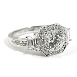 2.5ct Round Cut Diamond Engagement Ring Milgrain Halo Design 14k White Gold Over