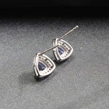 1.5ct Stud Earrings Trillion Cut Blue Tanzanite Halo 14k White Gold Finish