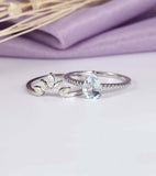 1.5ct Pear Blue Aquamarine Engagement Ring Curved Bridal Set 14k White Gold Over