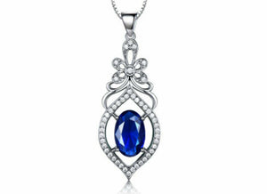 2ct Blue Sapphire Pendant Oval Cut Stylish Filigree 14k White Gold Over NO CHAIN