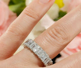 5ct Emerald Cut Diamond Full Eternity Iced Wedding Band 14k White Gold Finish