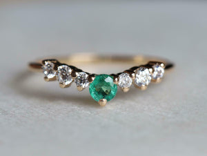 1ct Wedding Band Round Cut Green Emerald Curved Stackable 14k Yellow Gold Finish