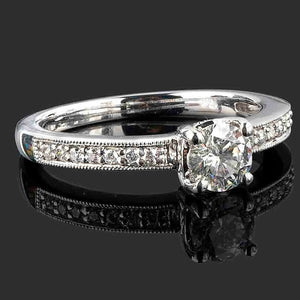 1.4ct Round Cut Diamond Milgrain Solitaire with Accent Ring 14k WhiteGold Finish