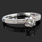 1.4ct Round Cut Diamond Milgrain Solitaire with Accent Ring 14k WhiteGold Finish