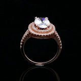 4Ct Oval Cut Diamond Dual Halo Split Shank Engagement Ring 14K Rose Gold Finish