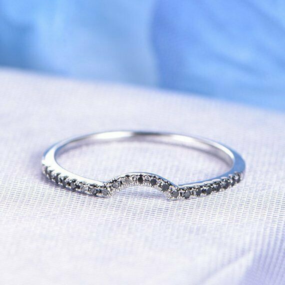 1ct Round Cut Black Diamond Curved Half Eternity Wedding Band 14k WhiteGold Over