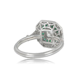 3ct Asscher Cut Diamond Green Emerald Halo Art Deco Ring 14k White Gold Finish