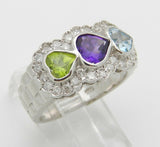 4ct Heart Cut Amethyst Peridot Aquamarine Engagement Ring 14k White Gold Finish