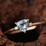 1ct Trillion Cut Blue Aquamarine Engagement Ring Three Stone 14k RoseGold Finish