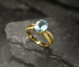 1.6ct Engagement Ring Oval Cut Blue Aquamarine Split Shank 14k YellowGold Finish