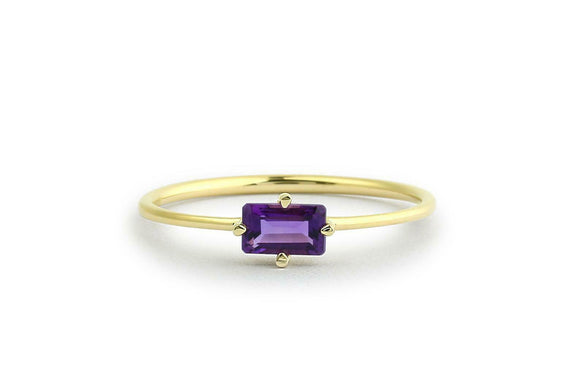 0.4ct Emerald Cut Purple Amethyst Minimalist Engagement Ring 14k YellowGold Over