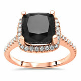 3Ct Cushion Cut Black Diamond Engagement Ring 14K Rose Gold Finish Round Accent