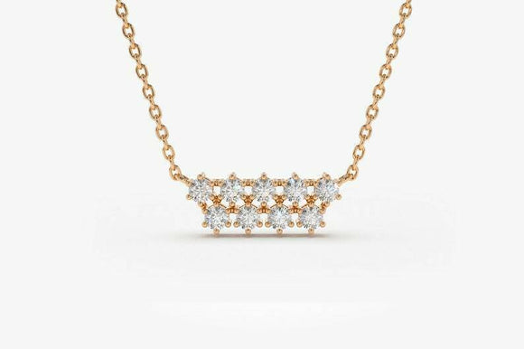 2ct Diamond Pendant with Chain Round Cut Brilliant Cluster 14k Rose Gold Finish