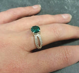 1.6ct Engagement Ring Round Cut Green Emerald Split Shank 14k White Gold Finish