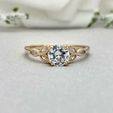 1.5ct Engagement Ring Round Cut Diamond Leaf Marquise Accent 14k YellowGold Over