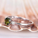 1ct Round Cut Green Peridot Three Stone Engagement Ring 14k White Gold Finish