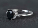 2ct Engagement Ring Oval Black Diamond Leaf Accent Solitaire 14k WhitevGold Over