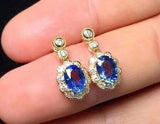 2ct Oval Cut Blue Sapphire Elegant Halo Women Drop Earrings 14k Yellow Gold Over