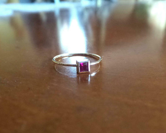 0.3ct Engagement Ring Princess Cut Pink Ruby Minimalist 14k White Gold Finish