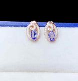 2ct Stud Earrings Oval Cut Blue Tanzanite Stylish Halo 14k Rose Gold Finish