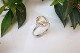 1ct Oval Cut Peach Morganite Engagement Ring 14k White Gold Finish Halo Promise