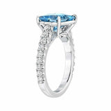 2ct Emerald Cut Aquamarine Solitaire with Round Accent Ring 14k WhiteGold Finish