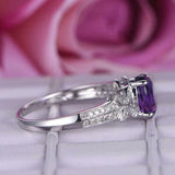 2ct Oval Cut Purple Amethyst Engagement Ring Butterfly Accent 14k WhiteGold Over