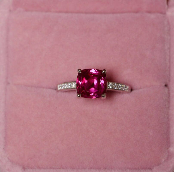 1.2ct Cushion Cut Pink Ruby Engagement Ring 14k White Gold Over Accent Solitaire