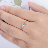 1ct Round Blue Aquamarine Engagement Ring Bezel Set Solitaire 14k Rose Gold Over