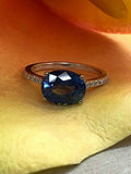 1.3ct Oval Cut Sapphire Accent Solitaire Engagement Ring 14k White Gold Finish