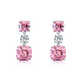 5Ct Asscher Cut Pink Sapphire Diamond Hanging Drop Earring 14K White Gold Finish