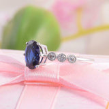 1.6ct Oval Cut Blue Sapphire Engagement Ring Diamond Accents 14k White Gold Over