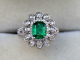 5ct Engagement Ring Cushion Cut Emerald Diamond Halo Floral 14k White Gold Over