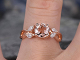 1.5ct Round Cut Peach Morganite Leaf Vine Split Shank Ring 14k Rose Gold Finish