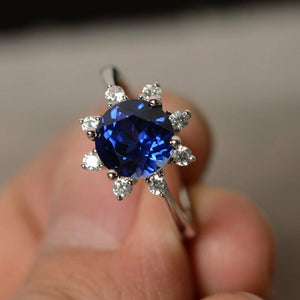 1.5ct Round Blue Tanzanite Floral Solitaire Engagement Ring 14k White Gold Over