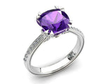 2ct Cushion Purple Amethyst Diamond Accent Bridal Set Ring 14k White Gold Finish