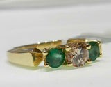 2ct Engagement Ring Round Cut Diamond Round Emerald Trilogy 14k Yellow Gold Over