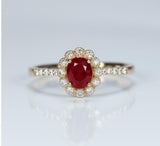 1.3ct Oval Pink Ruby Engagement Ring Milgrain Floral Halo 14k Yellow Gold Finish