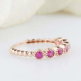 1ct Round Cut Pink Ruby Wedding Band Milgrain Half Eternity 14k Rose Gold Finish