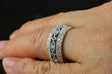 4Ct Round Cut Diamond Milgrain Vintage Wide Wedding Band 14K White Gold Finish