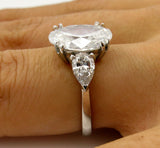 4Ct Oval Cut Diamond Trilogy Engagement Ring 14K White Gold Finish Pear Accents