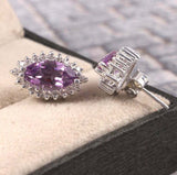 2.3ct Marquise Cut Amethyst Diamond Floral Stud Earrings 14k White Gold Finish