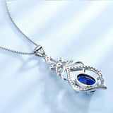 2ct Blue Sapphire Pendant Oval Cut Stylish Filigree 14k White Gold Over NO CHAIN